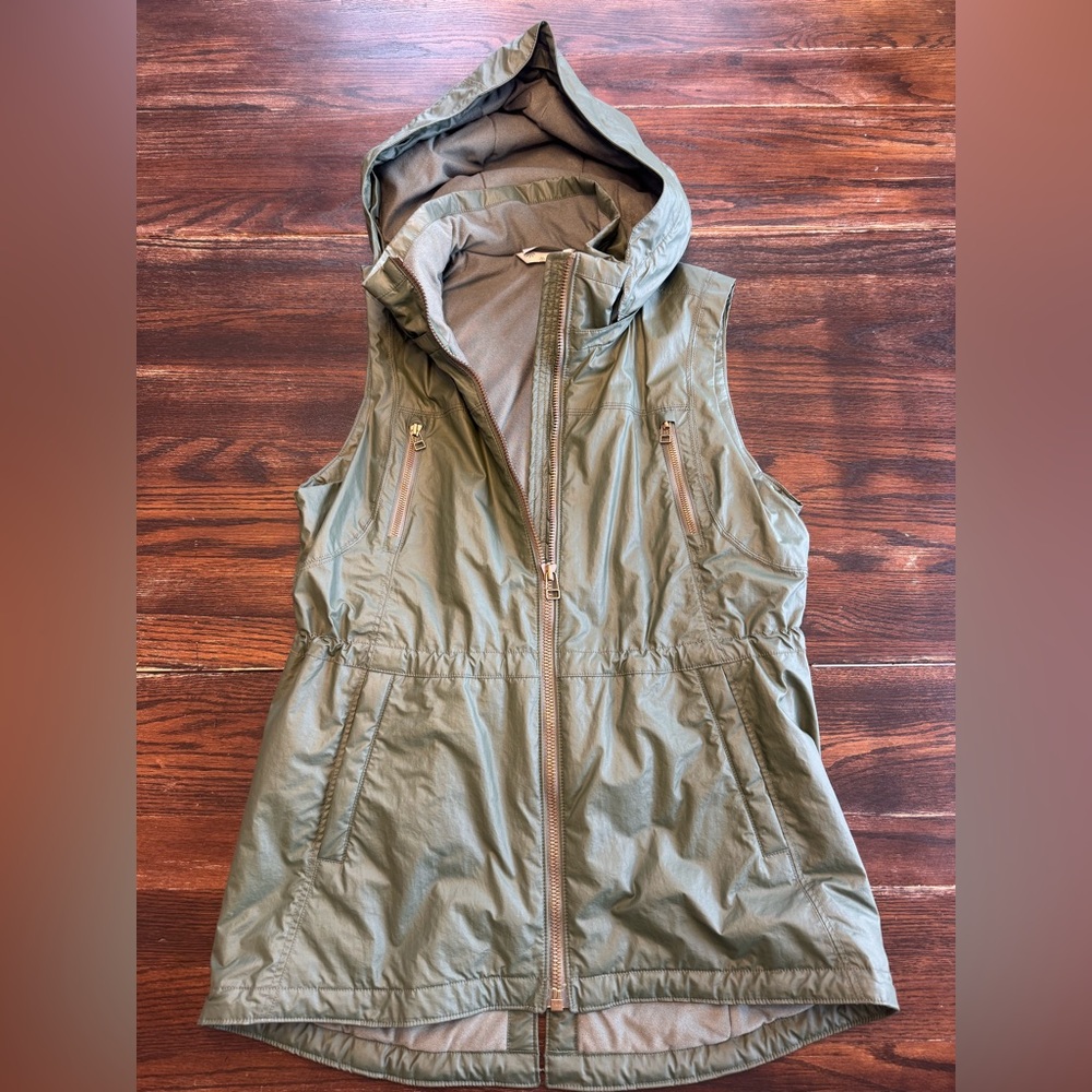 Athleta Hooded Utility Vest Green Full Zip Pockets Size M